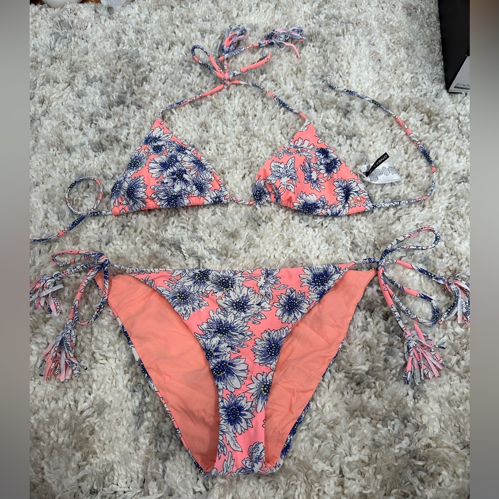 Floral Bikini Set - Pink/orange and Blue